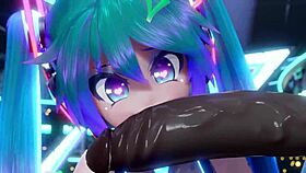 miku performs deepthroat on big black cock in concert setting