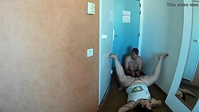 playing with nipples and giving oral to the chubby woman in a hotel room