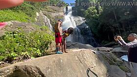 We fucked the hot black girl at the waterfall
