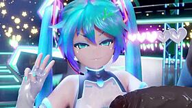 miku performs deepthroat on big black cock in concert setting