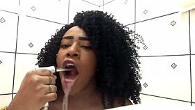 Ebony Teen Cums Hard In Shower!