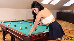 stuck4k pool player gets restrained in the pocket, then a guy fucks her doggystyle on the desk