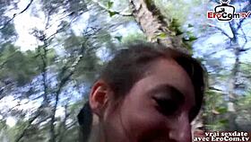 A skinny French teen flashes and has POV sex outdoors with a pickup.