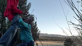 slut gives outdoor blowjob deepthroat