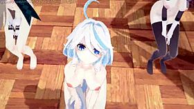 Bold Genshin characters engage in intense action.