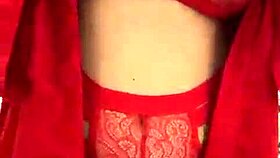 brunette in red lingerie playing with herself 😍