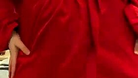 brunette in red lingerie playing with herself 😍