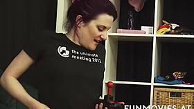 European milf babe intensely masturbates with her toy in heels.