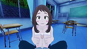 Ochako Uraraka, suck Izuku Midoriya's cock in this hentai creampie?