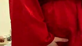 brunette in red lingerie playing with herself 😍