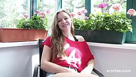 Matilda plays with her shaved pussy using toys close up