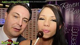 Raven Bay teaches Andrea Diprè a detailed blowjob lesson with spitting instructions