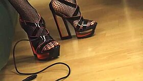 European milf babe intensely masturbates with her toy in heels.