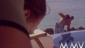 Hey, that short-haired bitch is getting fucked outdoors with a big facial.