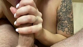 Blonde Couple's Intense Blowjob with Cum Swallowing