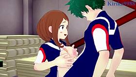 Ochako Uraraka, suck Izuku Midoriya's cock in this hentai creampie?