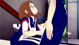 Ochako Uraraka, suck Izuku Midoriya's cock in this hentai creampie?