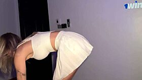 blonde gets covered in lube for homemade riding