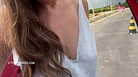 Thay Ksada fucks intensely on the street with passing cars.