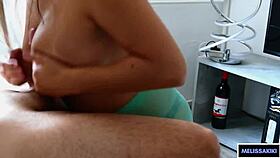 This 18-year-old stepsister makes me cum with her big oiled tits.