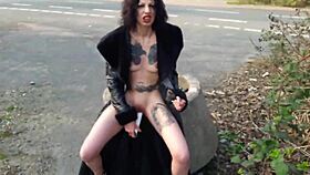 look at this whore pissing and playing with toys on the street