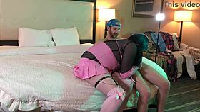 Sexy Transgender In Chastity Gives Deepthroat Blowjob