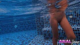 Asian Girl Swims With Big Butt Plug In Her Ass!