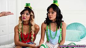 Holy hell, slutty Asians Jade Kimiko and Clara Trinity flash tits at a wild party! They take hard pounding from Ryan and Peter.