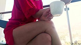 Horny Blonde Babe Masturbates Pussy Near Window - Is She Alone?