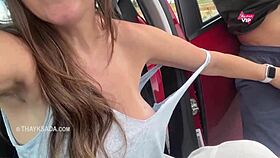 Thay Ksada fucks intensely on the street with passing cars.