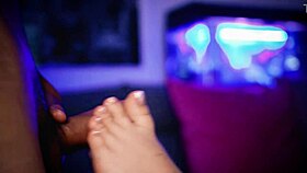 Blonde Gives Boyfriend Footjob Cute!