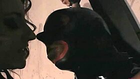 Gorgeous Dominatrix Ties Masked Man, Sucks Shaft With Adorable Passion