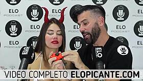 Elo podcast passes ice over sara blonde's breasts