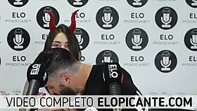 Elo podcast passes ice over sara blonde's breasts