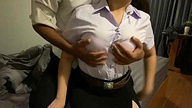 The student couple enjoys their plump bodies together.