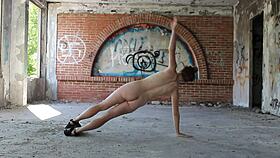 real outdoor naked sport at the gym, athletic and fit, like a prostitute in public