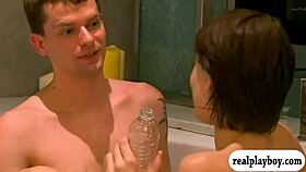 two couples enjoyed swinging in the bathtub