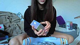 Unboxing toys, what surprises await the teen pornstar?