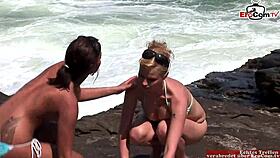 outdoor lesbian sex with a busty blonde and a brunette slut gets me so wet.