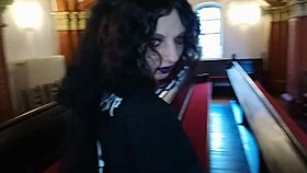 Gothic slut explores her body with fisting in the church