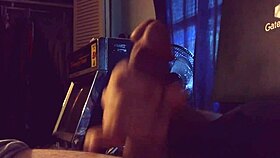 Allison moans stroking her big cock to cumshot.