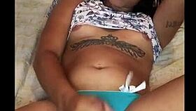 Shemale Strokes Girlydick Hard, Fingers Ass, Cums And Eats It!