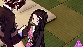 tanjiro and nezuko in demon slayer hentai with big tits and blowjob