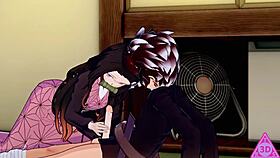 tanjiro and nezuko in demon slayer hentai with big tits and blowjob