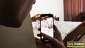 Young woman penetrated by stepbrother in bed, wet vagina.