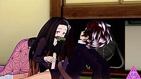tanjiro and nezuko in demon slayer hentai with big tits and blowjob