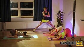 Czech Brunette In Tight Pants Does Yoga At Gym Showing Big Tits And Ass