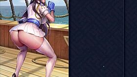 Navy Hibiki does an upskirt squat and facesitting tease in her skirt.