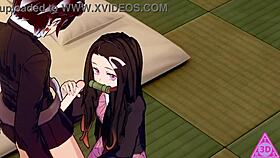 tanjiro and nezuko in demon slayer hentai with big tits and blowjob