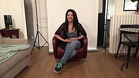 Interview with a brunette actress before the french scene